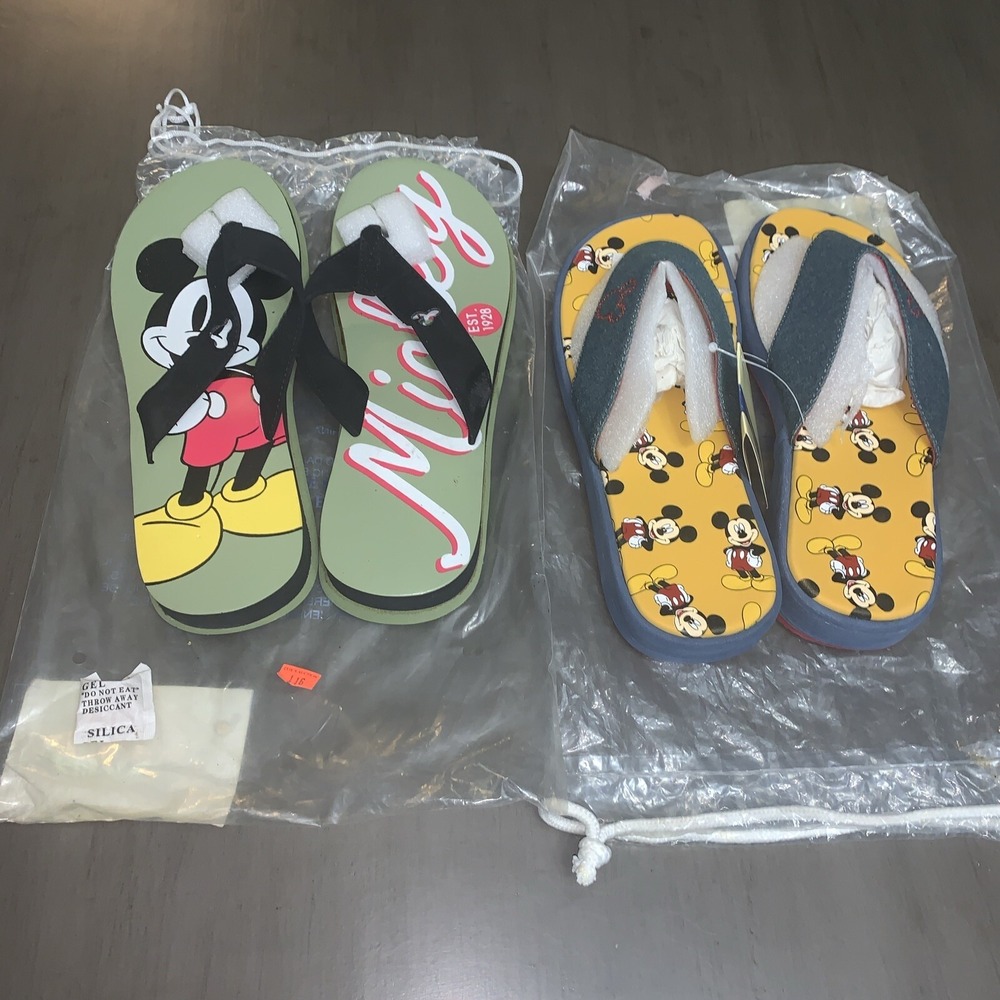 NEW Disney Mickey Mouse Wedge Flip Flop Sandals Denim Straps Womens Sz Lg 9-10